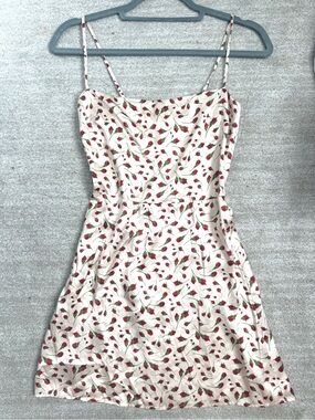 Reformation Cream Mini Dress with Red Rose Print